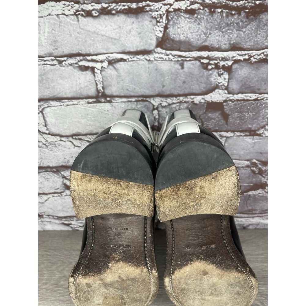 BALENCIAGA BLACK WHITE POLISH CALFSKIN CHELSEA BUCKLE ANKLE BOOTS Women 37EU/6.5 - Picture 10 of 16